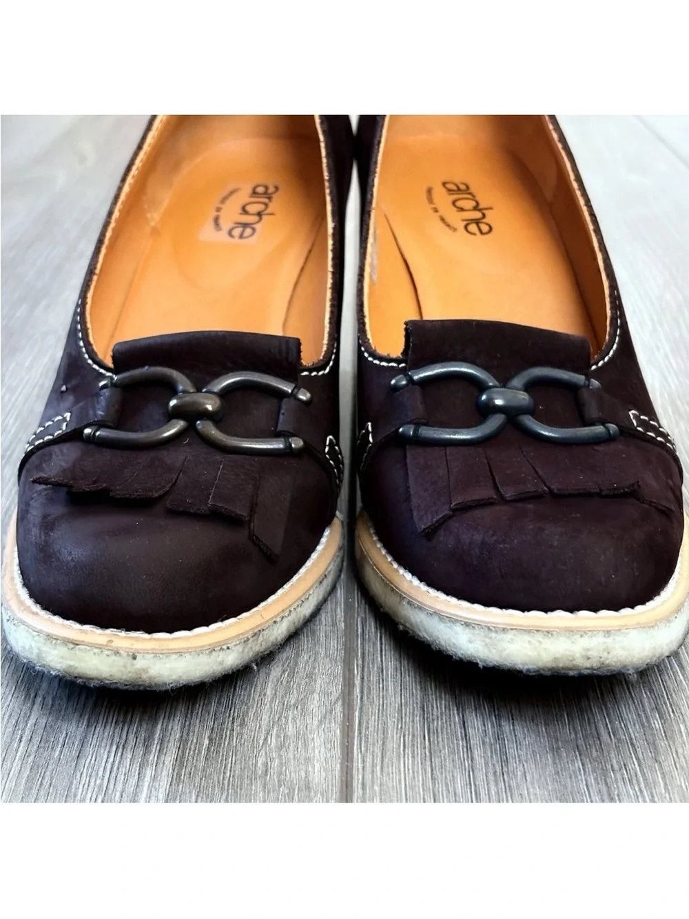 Arche Suede Wedge Loafers Sz 37.5 / 6.5 Chocolate Brown France Comfort Academia